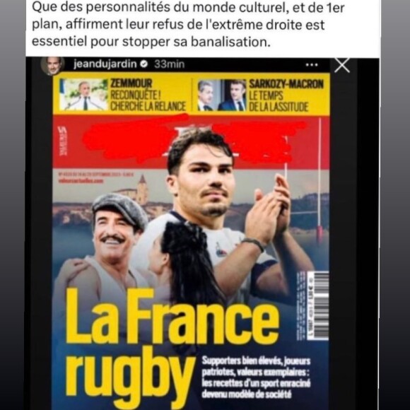 Indiquant "Ça vaut aussi pour la récupération de la récupération" en légende du post de la députée
Jean Dujardin lassé de la récupération politique après la polémique de la cérémonie d'ouverture de la Coupe du monde de rugby 2023