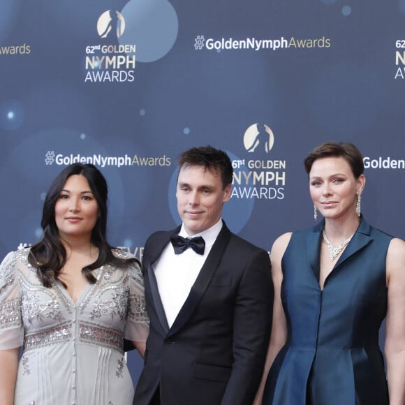 La princesse Charlene de Monaco avec Louis Ducruet et sa femme Marie - Photocall de la cérémonie de clôture du 62ème festival de télévision de Monte-Carlo le 20 juin 2023. © Denis Guignebourg / Bestimage 