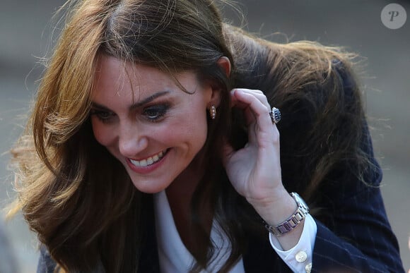 Le prince William, prince de Galles, et Catherine (Kate) Middleton, princesse de Galles, en visite au pavillon Grange à Cardiff, le 3 octobre 2023.