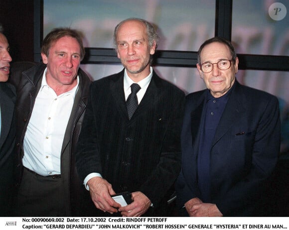 John Malkovich, Gérard Depardieu et Robert Hossein, générale "Hysteria" et diner au "Man Ray".