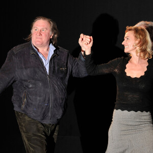Gérard Depardieu et Sandrine Bonnaire - Soirée de lancement de l'exposition consacrée à Maurice Pialat à la Cinémathèque a Paris, le 18 février 2013.