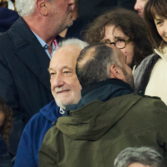 François Berléand, François-Xavier Demaison, Sophie Marceau, Jean-Luc Reichmann - People des les tribunes de la coupe du Monde de Rugby France 2023 - Match de quart de finale "France-Afrique du Sud (28-29)" au Stade de France à Saint-Denis 15 octobre 2023. Moreau-Jacovides/Bestimage 