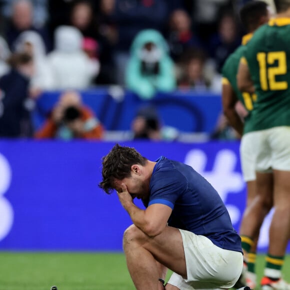 Antoine Dupont - Coupe du Monde de Rugby France 2023 - Match de quart de finale "France-Afrique du Sud (28-29)" au Stade de France à Saint-Denis le 15 octobre 2023. © © Moreau-Jacovides/Bestimage  Rugby World Cup France 2023 - Quarter-final match "France-South Africa (28-29)" at the Stade de France in Saint-Denis on October 15, 2023. 