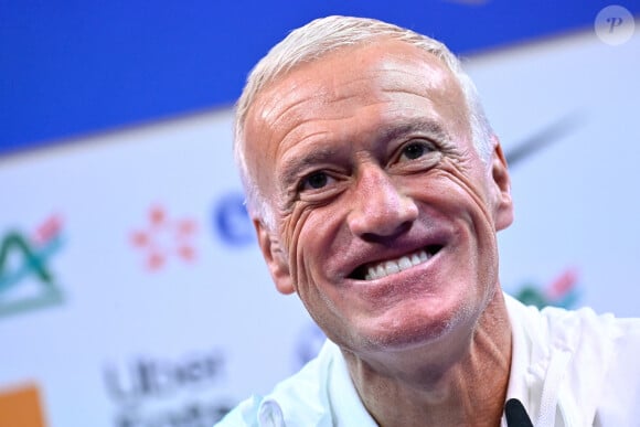 Le sélectionneur de l'équipe de France Didier Deschamps en conférence de presse au Centre National du Football (CNF) de Clairefontaine-en-Yvelines, France, le 9 octobre 2023. © Federico Pestellini/Panoramic/bestimage