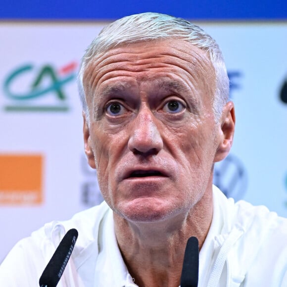 Le sélectionneur de l'équipe de France Didier Deschamps en conférence de presse au Centre National du Football (CNF) de Clairefontaine-en-Yvelines, France, le 9 octobre 2023. © Federico Pestellini/Panoramic/bestimage