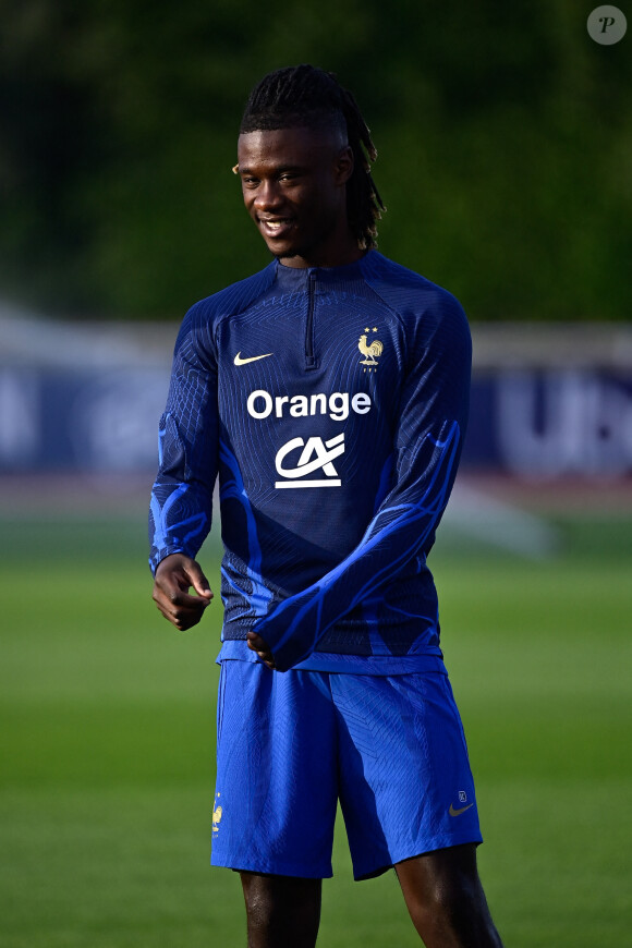 Eduardo Camavinga - L'équipe de France en entrainement au Centre National du Football (CNF) de Clairefontaine-en-Yvelines, France, le 9 octobre 2023. © Federico Pestellini/Panoramic/Bestimage