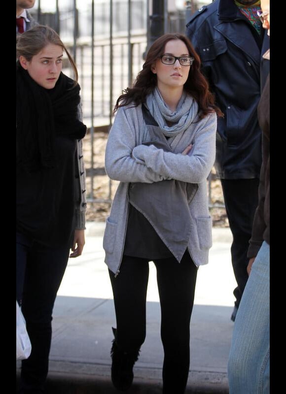 Leighton Meester sur le tournage de la saison trois de Gossip Girl, le 8 mars 2010
