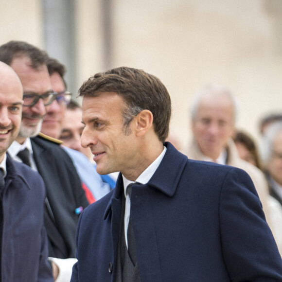 Emmanuel Macron - Le président de la République et sa femme lors de l'inauguration de la Cité internationale de la langue française à Villers-Cotterêts. Le 30 octobre 2023 © Gabrielle Cezard / pool / Bestimage