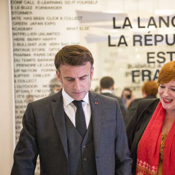 Emmanuel Macron, Rima Abdul-Malak - Le président de la République et sa femme lors de l'inauguration de la Cité internationale de la langue française à Villers-Cotterêts. Le 30 octobre 2023 © Gabrielle Cezard / pool / Bestimage