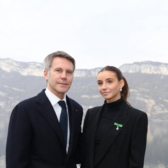 Vittoria de Savoie et son père Emmanuel-Philibert de Savoie - La famille de Savoie s'est retrouvée à l'abbaye de Hautecombe lors d'une messe pour célébrer les 40 ans de la disparition du dernier roi régnant d'Italie, Humbert II de Savoie à Saint-Pierre-de-Curtille, le 18 Mars 2023. © Dominique Jacovides/Bestimage 