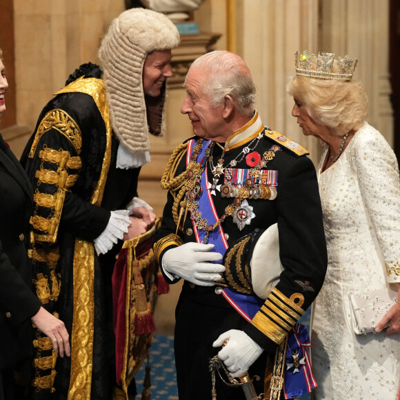 Premier "discours du trône" du roi Charles III d'Angleterre devant la chambre des Lords au palais de Westminster à Londres. Le 7 novembre 2023.