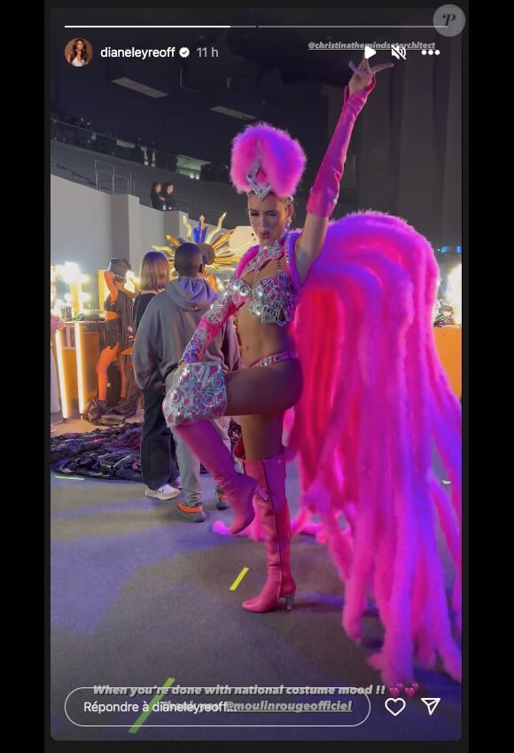 "Je voulais quelque chose qui résonne tout de suite à l'international, qui soit parisien sans tomber dans le cliché. Je voulais un costume très sexy pour me mettre en danger."
Diane Leyre présente son costume de Miss Univers sur Instagram. Le 17 novembre 2023.
