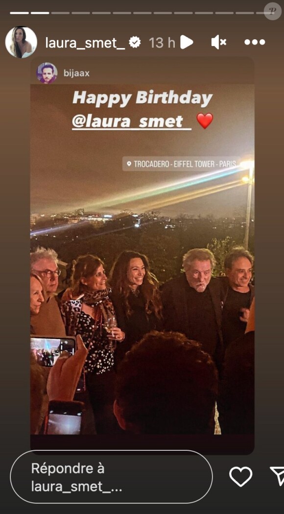 Laura Smet immortalisée sur Instagram aux côtés d'Eddy Mitchell, Dominique Besnehard, Nathalie Baye et de son mari Raphaël Lancrey-Javal.