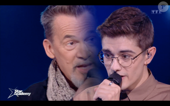 Florent Pagny surprend Axel, sur le titre "Les murs porteurs", lors du prime de la Star Academy. TF1. Le 25 novembre 2023.