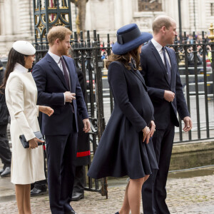 Le prince Harry et Meghan Markle avec Le prince William et Catherine (Kate) Middleton (enceinte) - La famille royale d'Angleterre au "Commonwealth Day service" à l'Abbaye de Westminster à Londres, Royaume Uni, le 12 mars 2018.