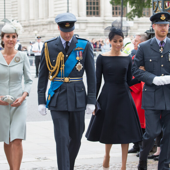 Kate Catherine Middleton, le prince William, Meghan Markle, duchesse de Sussex et le prince Harry, duc de Sussex - Arrivées de la famille royale d'Angleterre à l'abbaye de Westminster pour le centenaire de la RAF à Londres. Le 10 juillet 2018