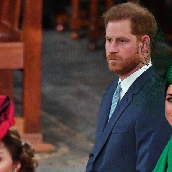 Le prince William, duc de Cambridge, et Kate Catherine Middleton, duchesse de Cambridge, le prince Harry, duc de Sussex, et Kate Catherine Middleton, duchesse de Sussex - La famille royale d'Angleterre lors de la cérémonie du Commonwealth en l'abbaye de Westminster à Londres. Le 9 mars 2020.