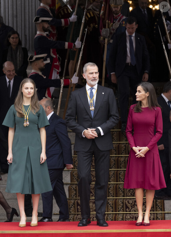 Le roi Felipe VI et la reine Letizia d'Espagne, la princesse Leonor - Séance solennelle d'ouverture des Cortes Generales à Madrid le 29 novembre 2023
