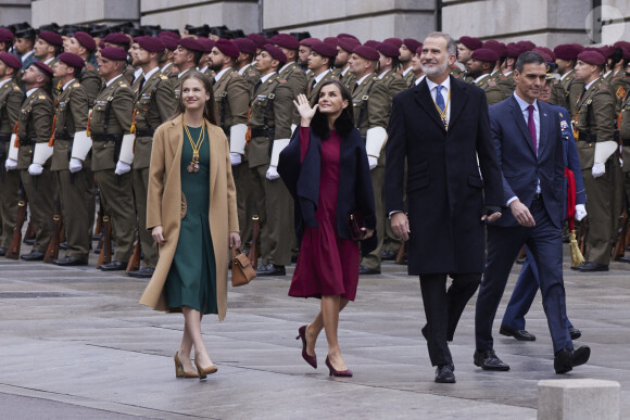 Leonor, Felipe et Letizia d'Espagne - Séance solennelle d'ouverture des Cortes Generales à Madrid le 29 novembre 2023 © Mike Chicorro/ZUMA Press Wire