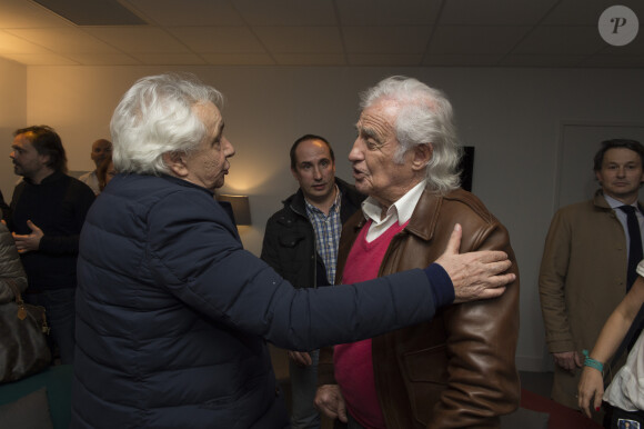 Exclusif - Michel Sardou et Jean-Paul Belmondo - People au concert ultime de Michel Sardou pour la dernière date de son spectacle "La dernière danse" à la Seine Musicale à Boulogne-Billancourt le 11 avril 2018. Le chanteur a rassemblé plus de 400 000 spectateurs pour une tournée de 82 concerts. © Pierre Perusseau/Bestimage 