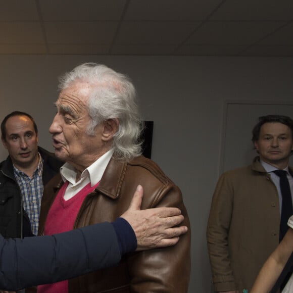 Exclusif - Michel Sardou et Jean-Paul Belmondo - People au concert ultime de Michel Sardou pour la dernière date de son spectacle "La dernière danse" à la Seine Musicale à Boulogne-Billancourt le 11 avril 2018. Le chanteur a rassemblé plus de 400 000 spectateurs pour une tournée de 82 concerts. © Pierre Perusseau/Bestimage 