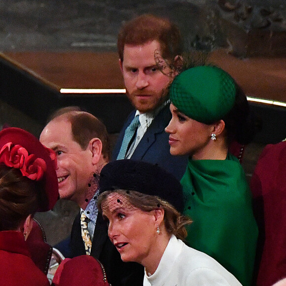 Kate Catherine Middleton, duchesse de Cambridge, le prince William, duc de Cambridge, la comtesse Sophie de Wessex, le prince Edward, comte de Wessex, Meghan Markle, duchesse de Sussex et le prince Harry, duc de Sussex - La famille royale d'Angleterre lors de la cérémonie du Commonwealth en l'abbaye de Westminster à Londres. Le 9 mars 2020