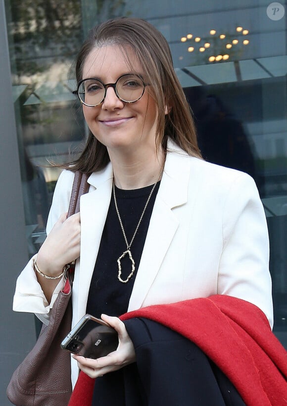 Exclusif - Aurore Bergé, présidente du groupe Renaissance à l'Assemblée Nationale, quitte les studios de BFM Tv le 20 avril 2023 © Jonathan Rebboah / Panoramic / Bestimage