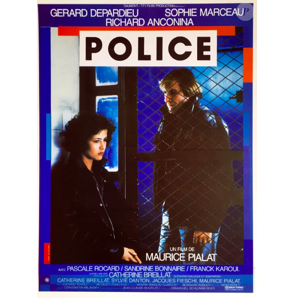 Affiche du film "Police" dans lequel Sophie Marceau et Gérard Depardieu se donnent la réplique