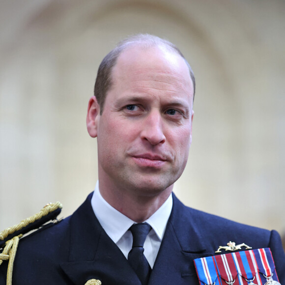 Le prince William de Galles assiste aux divisions du Lord High Admiral au Britannia Royal Naval College à Dartmouth, pour assister à un défilé de 202 cadets de la Royal Navy avec des élèves-officiers internationaux d'Oman, du Koweït, du Bangladesh et de Trinité-et-Tobago, au Royaume Uni, le jeudi 14 décembre 2023.