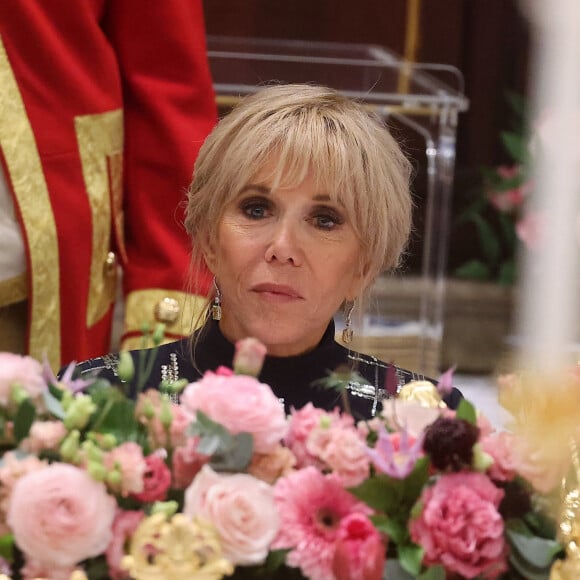 Brigitte Macron au dîner d'Etat offert en l'honneur du Président de la République et de sa femme par le Roi des Pays- Bas au palais royal à Amsterdam. © Dominique Jacovides / Bestimage