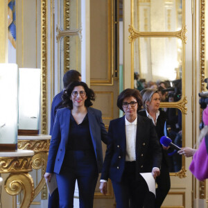 Rima Abdul Malak et Rachida Dati - Passation de pouvoir au ministère de la Culture - Rachida Dati remplace Rima Abdul Malak, le 12 janvier 2024. © Michael Baucher / Panoramic / Bestimage