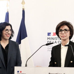 Rima Abdul Malak et Rachida Dati - Passation de pouvoir au ministère de la Culture - Rachida Dati remplace Rima Abdul Malak, le 12 janvier 2024. © Stephane Lemouton / Bestimage