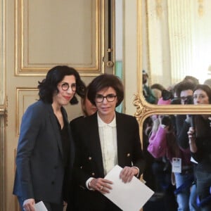 Rima Abdul Malak et Rachida Dati - Passation de pouvoir au ministère de la Culture - Rachida Dati remplace Rima Abdul Malak, le 12 janvier 2024. © Stephane Lemouton / Bestimage