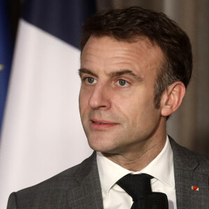 Le président français, Emmanuel Macron recoit l'équipe de France masculine de handball championne d'Europe, au palais de l'Elysée, Paris, France, le 29 janvier 2024 © Stéphane Lemouton/Bestimage