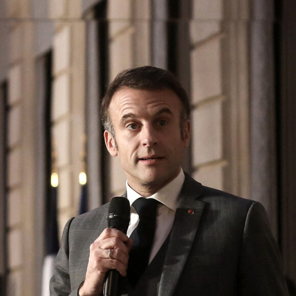 Le président français, Emmanuel Macron recoit l'équipe de France masculine de handball championne d'Europe, au palais de l'Elysée, Paris, France, le 29 janvier 2024 © Stéphane Lemouton/Bestimage