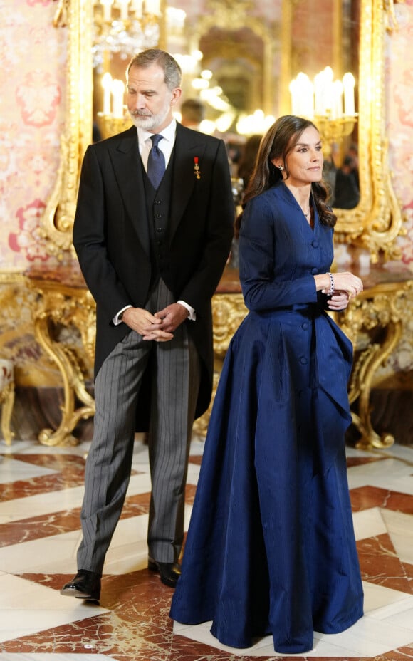 Le roi Felipe VI et la reine Letizia d'Espagne lors de la réception annuelle avec les ambassadeurs au palais royal à Madrid. Le 31 janvier 2024 