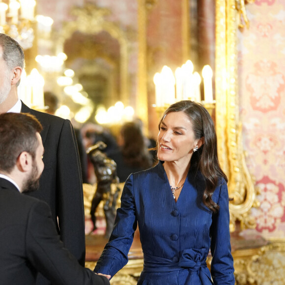 Le roi Felipe VI et la reine Letizia d'Espagne lors de la réception annuelle avec les ambassadeurs au palais royal à Madrid. Le 31 janvier 2024 