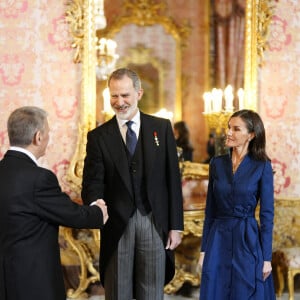 Le roi Felipe VI et la reine Letizia d'Espagne lors de la réception annuelle avec les ambassadeurs au palais royal à Madrid. Le 31 janvier 2024 