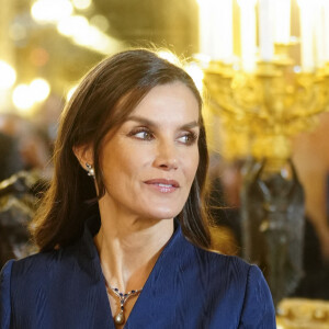 La reine Letizia d'Espagne lors de la réception annuelle avec les ambassadeurs au palais royal à Madrid. Le 31 janvier 2024 