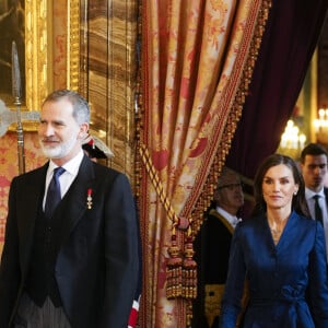 Le roi Felipe VI et la reine Letizia d'Espagne lors de la réception annuelle avec les ambassadeurs au palais royal à Madrid. Le 31 janvier 2024 