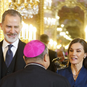 Le roi Felipe VI et la reine Letizia d’Espagne organisent la réception annuelle du corps diplomatique accrédité en Espagne au palais royal à Madrid, le 31 janvier 2024.  King Felipe VI and Queen Letizia host the annual Foreign Ambassadors reception at the Royals Palace. Madrid - January 31, 2024 