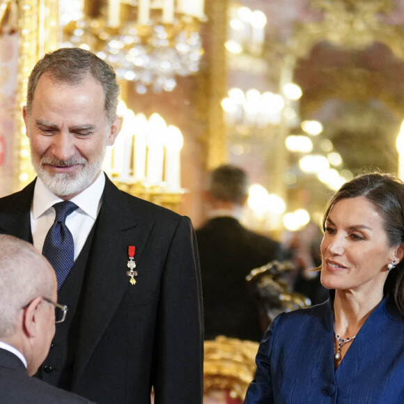 Le roi Felipe VI et la reine Letizia d’Espagne organisent la réception annuelle du corps diplomatique accrédité en Espagne au palais royal à Madrid, le 31 janvier 2024.  King Felipe VI and Queen Letizia host the annual Foreign Ambassadors reception at the Royals Palace. Madrid - January 31, 2024 