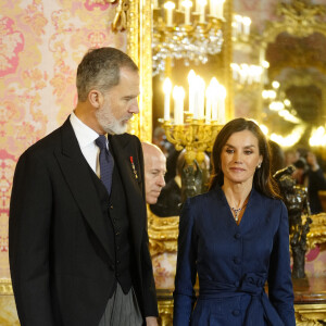 Le roi Felipe VI et la reine Letizia d’Espagne organisent la réception annuelle du corps diplomatique accrédité en Espagne au palais royal à Madrid, le 31 janvier 2024.  King Felipe VI and Queen Letizia host the annual Foreign Ambassadors reception at the Royals Palace. Madrid - January 31, 2024 