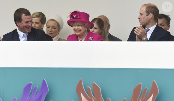 Peter Phillips, la reine Elisabeth II d'Angleterre, le prince William - La famille royale d'Angleterre au "Patron's Lunch" à Londres, à l'occasion du 90ème anniversaire de la reine. Le 12 juin 2016 