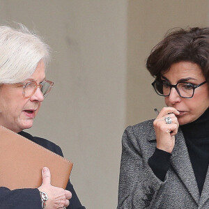 Catherine Vautrin et Rachida Dati à la sortie du conseil des ministres du palais présidentiel de l'Elysée à Paris, le 7 février 2024. © Jonathan Rebboah/Panoramic/Bestimage