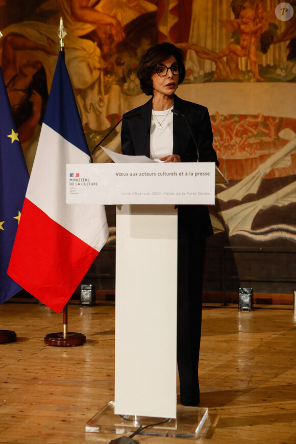 Voeux de la ministre de la culture Rachida Dati aux acteurs culturels et à la presse au musée de l'immigration à Paris, le 29 janvier 2024. © Christophe Clovis/Bestimage