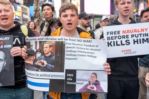 Manifestation de soutien à Alexei Navalny à New York, le 22 avril 2023. © M10s/TheNEWS2 via Zuma Press/Bestimage