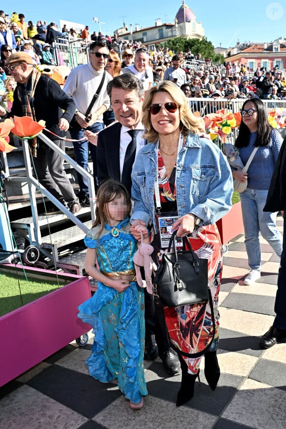 Le maire de Nice et son épouse ont également emmené leur fille Bianca 
Christian Estrosi, le maire de Nice, sa femme, Laura Tenoudji Estrosi qui fête ses 48 ans, et leur fille Bianca durant le défilé d'ouverture du Carnaval de Nice 2024 "Roi de la Pop Culture", le 17 février 2024.