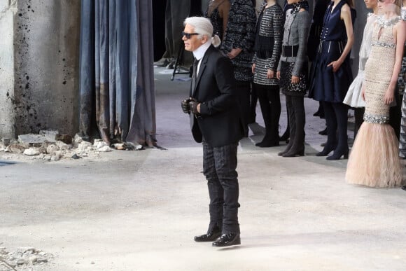 Karl Lagerfeld - Interieur - People au defile de mode Haute-Couture Automne-Hiver 2013/2014 "Chanel" au Grand Palais a Paris. Le 2 juillet 2013 