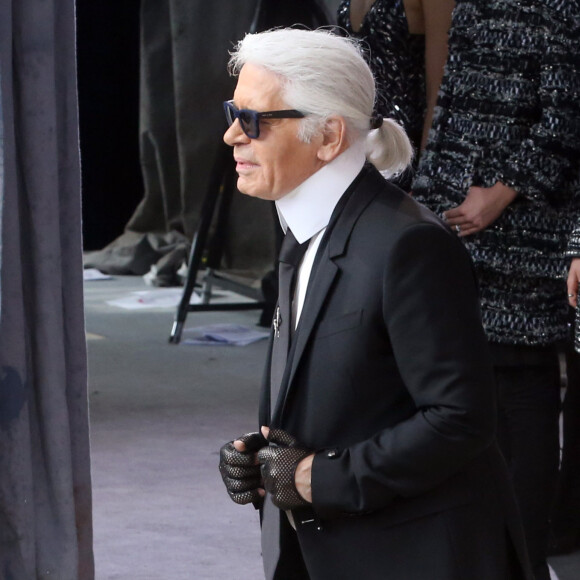Karl Lagerfeld - Interieur - People au defile de mode Haute-Couture Automne-Hiver 2013/2014 "Chanel" au Grand Palais a Paris. Le 2 juillet 2013 